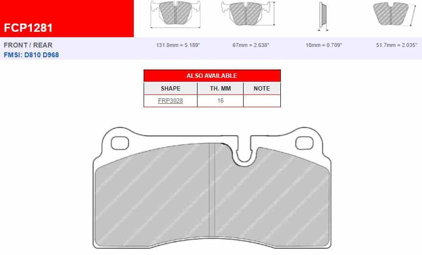 FDS1281 - Ferodo Racing DS Performance Front/Rear Brake Pad