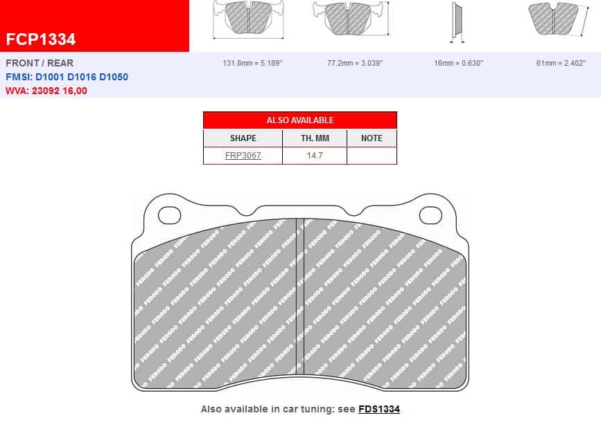 FDS1334 - Ferodo Racing DS Performance Front Brake Pad