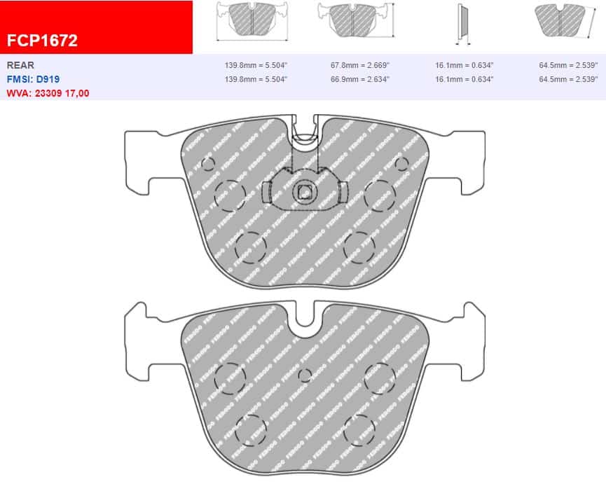 FCP1672H - Ferodo Racing DS2500 Rear Brake Pad - BMW