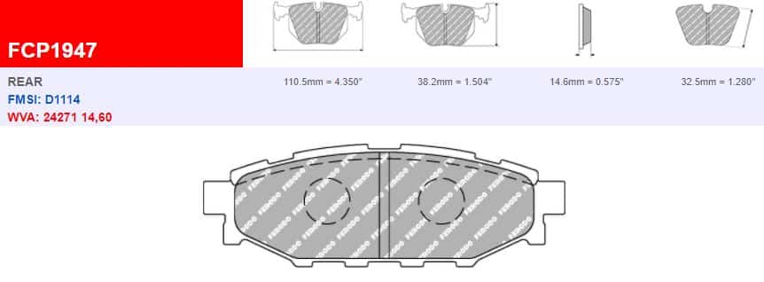 FCP1947H - Ferodo Racing DS2500 Rear Brake Pad - Subaru Impreza