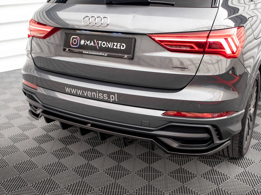 Maxton Design Central Rear Splitter (Vertical Bars) Audi Q3 S-Line F3 - AU-Q3-2-SLINE-RD1+RD2