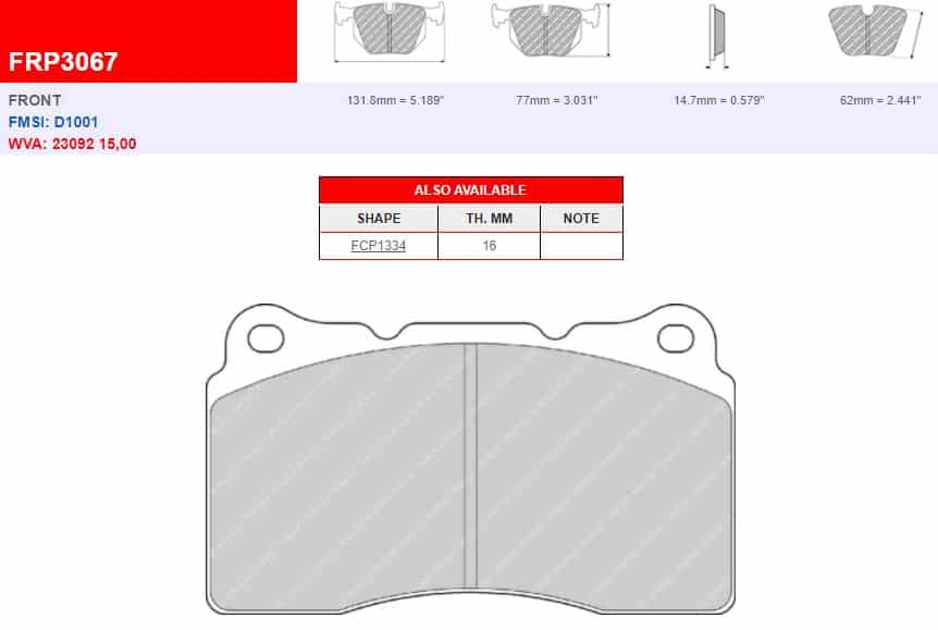 FRP3067H - Ferodo Racing DS2500 Front Brake Pad inc. Cupra Sub8 Pack