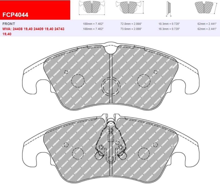 FDS4044 - Ferodo Racing DS Performance Front Brake Pad - Audi A4/A5/Q5, Ford Focus Mk2 RS