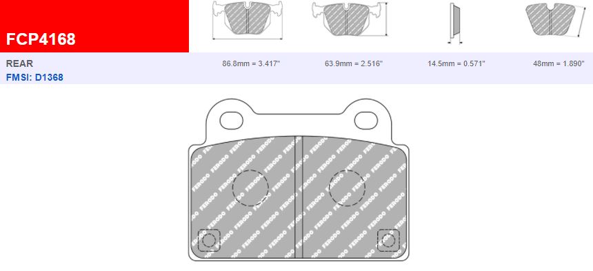 FDS4168 - Ferodo Racing DS Performance Rear Brake Pad - Mitsubishi Lancer Evo X