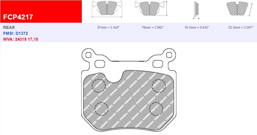 FDS4217 - Ferodo Racing DS Performance Rear Brake Pad - BMW 1-Series