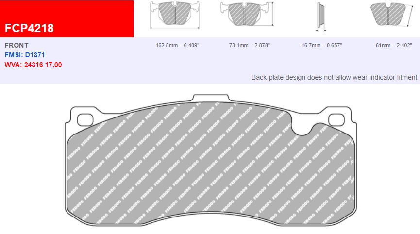 FCP4218H - Ferodo Racing DS2500 Front Brake Pad - BMW 1-Series/3-Series & Mini R56