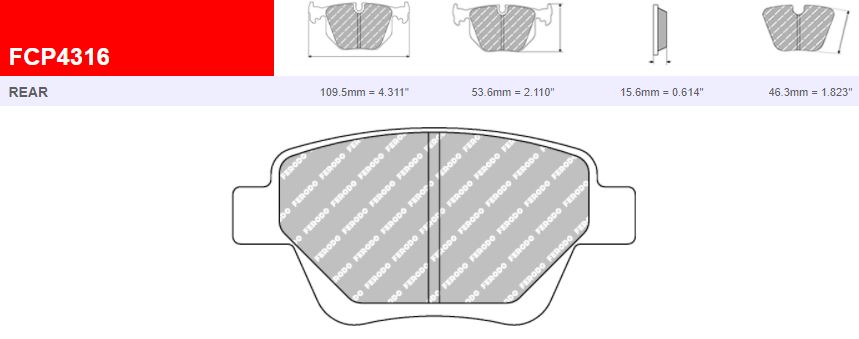 FDS4316 - Ferodo Racing DS Performance Rear Brake Pad - VAG Applications