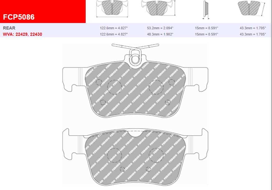 FCP5086H - Ferodo Racing DS2500 Rear Brake Pad - Honda Civic Mk10 Hatchback/Saloon