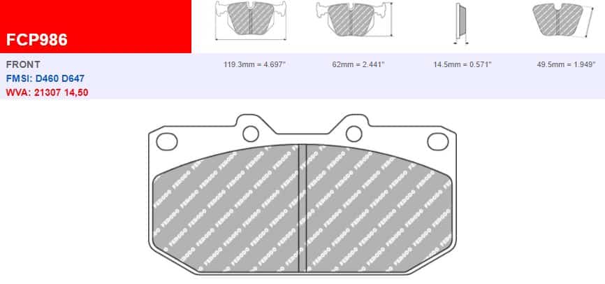 FCP986H - Ferodo Racing DS2500 Front Brake Pad - Subaru