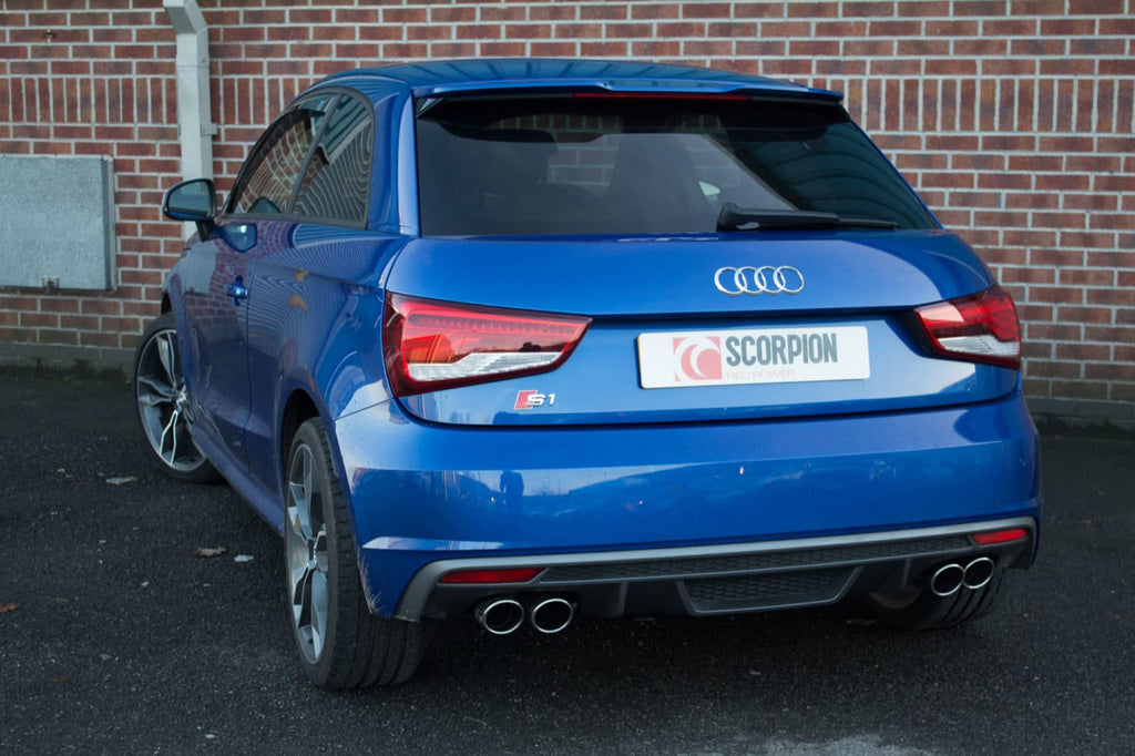 Scorpion Audi S1 2.0 TFSi Resonated Cat-Back Exhaust with Electronic Valves- Polished Quad Monaco Tips  SAU045